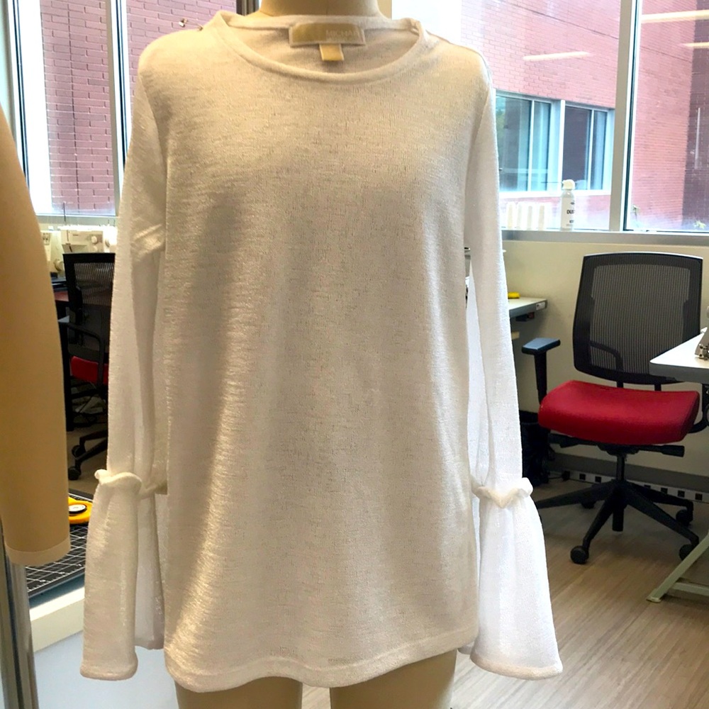 Michael Kors sheer white top with flounce cuffs